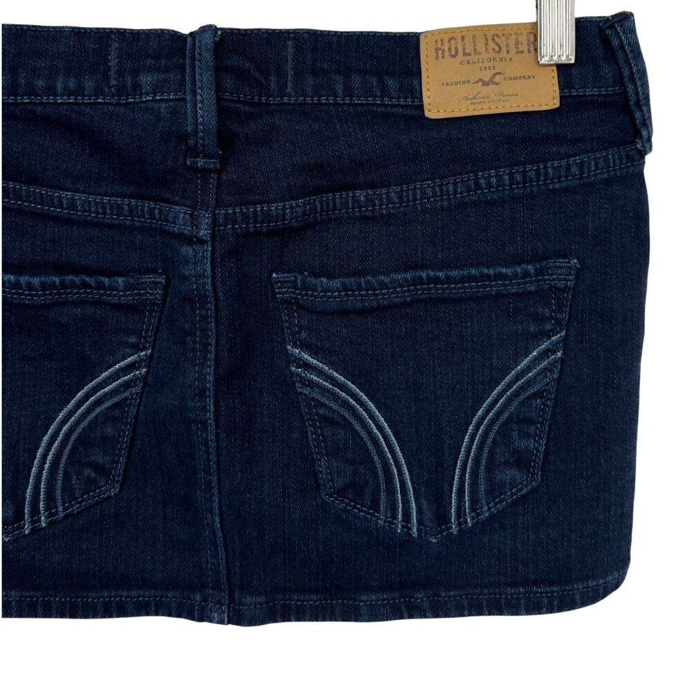 Hollister Women Dark Denim Jean Mini Skirt W25 Raw Hem Stretch Cotton Size 1 - Picture 4 of 7